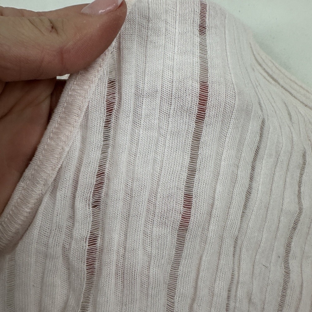 FREE PEOPLE We The Free Astoria Light Pink Ribbed Side Slit Tee Sz S 3/4 Sleeve - Picture 5 of 5
